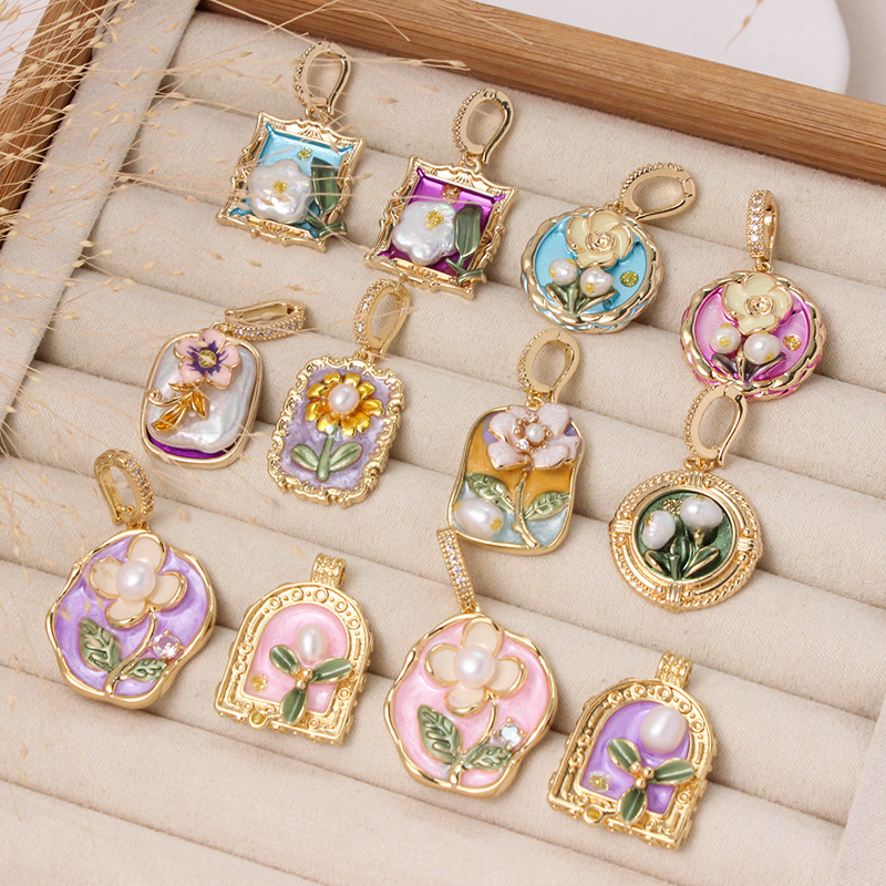 6g Weight Pendant Jewelry Making Type DIY Ornament Accessories Classification 1 Piece Quantity Freshwater Pearl, Copper Material Flower Pattern All Seasons Season Plating Design Chinoiserie, Classical Style 1 Piece Freshwater Pearl Copper Flower Pendant 1