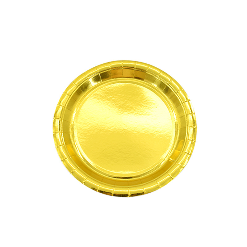 Platos de papel dorados y plateados de 7 y 9 pulgadas, platos para fiestas, platos para pasteles, artículos desechables para fiestas, vajilla, personalizables