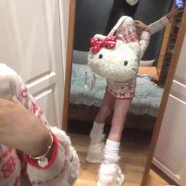 HelloKitty毛绒包包女秋冬日系大号托特包可爱kitty猫学生双肩包