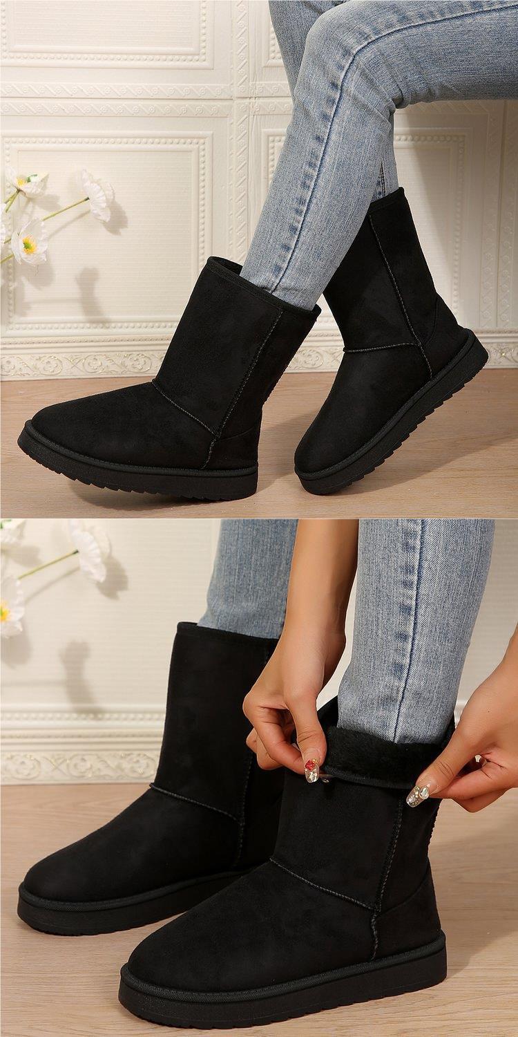 Botas de nieve para mujer, nuevo estilo de otoño e invierno, manga corta de felpa artificial, cabeza redonda, suela plana, parte superior media_voghion.com