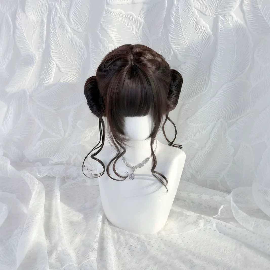 【Xiao Qiao】Lolita Double Bun -peruukki sudenkorento-kukkasilmuilla, käyttövalmis kokopääsetti kuninkaalliseen ilmeeseen