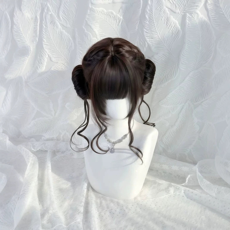 【Xiao Qiao】lolita double bun wig with dragon beard and flower buns, pre-braided, gives a rich and elegant look, full headpiece for women 【Xiao Qiao】lolita double bun wig with dragon beard and flower buns, pre-braided, gives a rich and elegant look, full headpiece for women