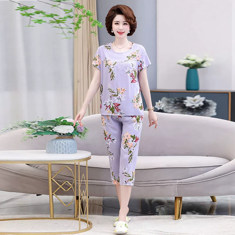 Pijama, set for elderly, with short sleeve, for middle age, plus size
