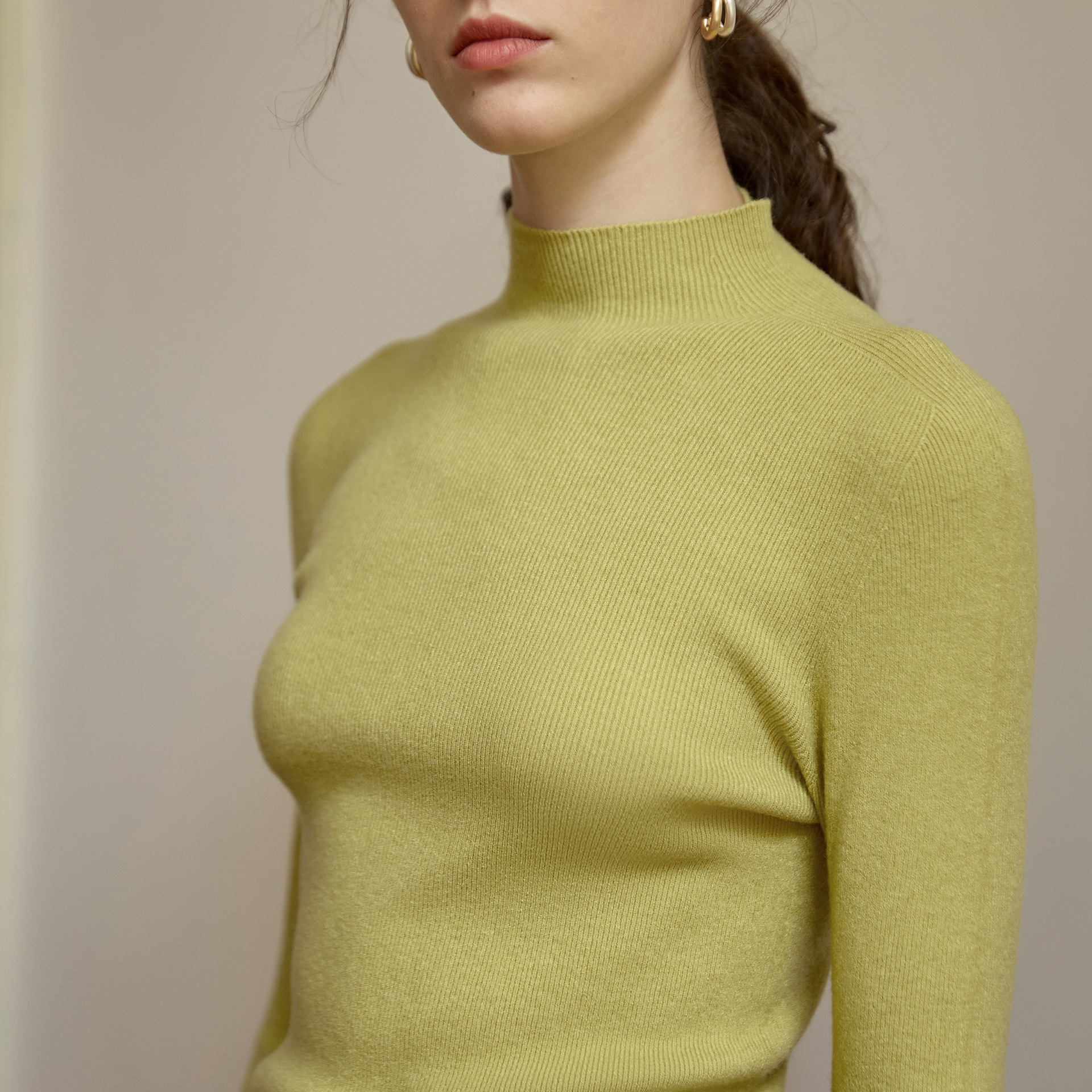 Keep warm solid color base body-friendly fitted elegant long-sleeve