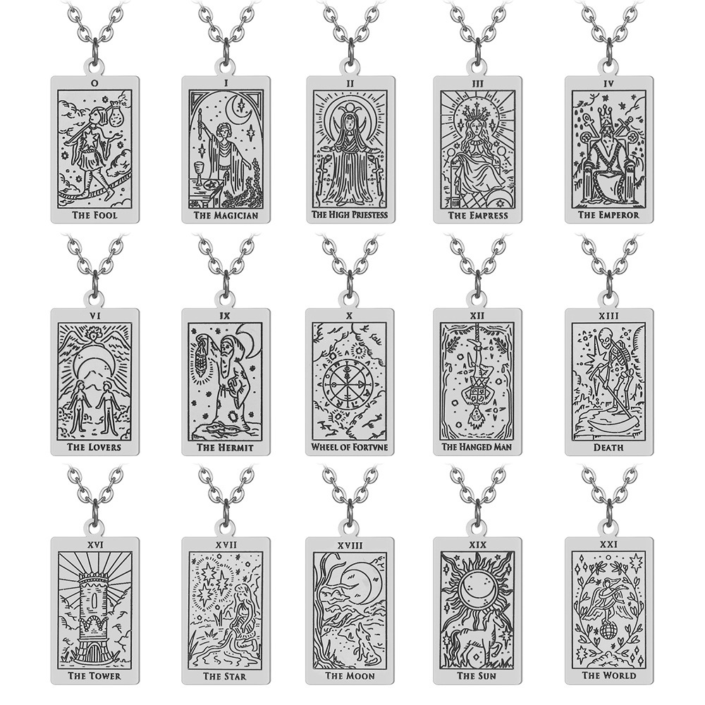 Fashion Tarot Square Titanium Steel Plating Pendant Necklace 1 Piece display picture 2