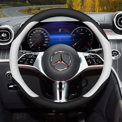 universal car interior handle cover | Steering wheel cover - round-black-and-white-standard