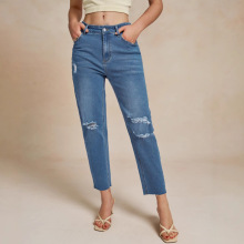 跨境热卖破洞小脚牛仔裤女春夏季2025新款修身显瘦紧身铅笔裤子