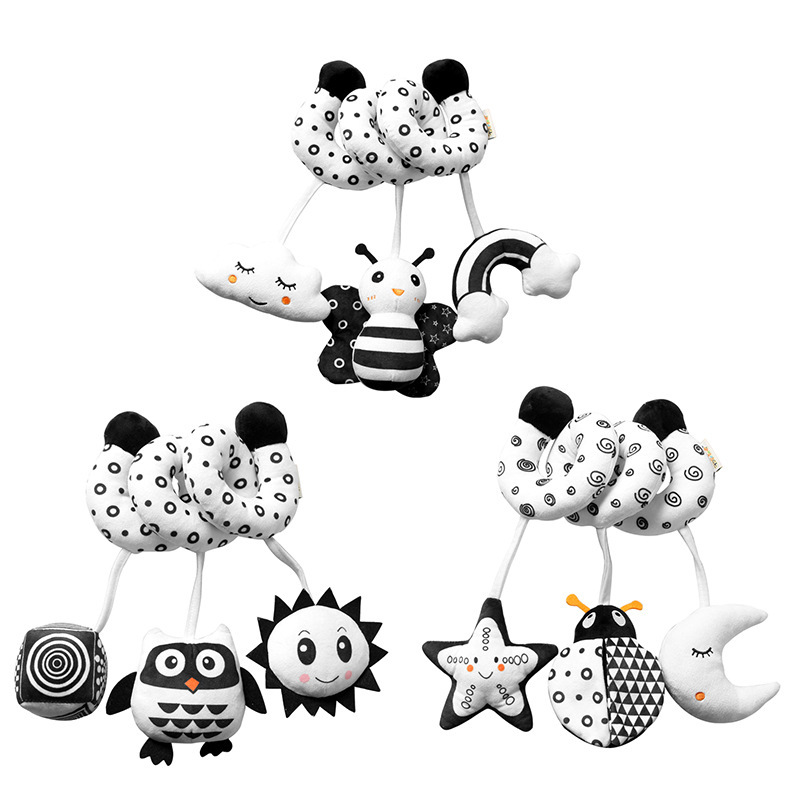 Nuevo bebé animal cama de bebé colgando blanco y negro serie cama de juguete con campana bebé juguete cama de coche juguete colgante juguete