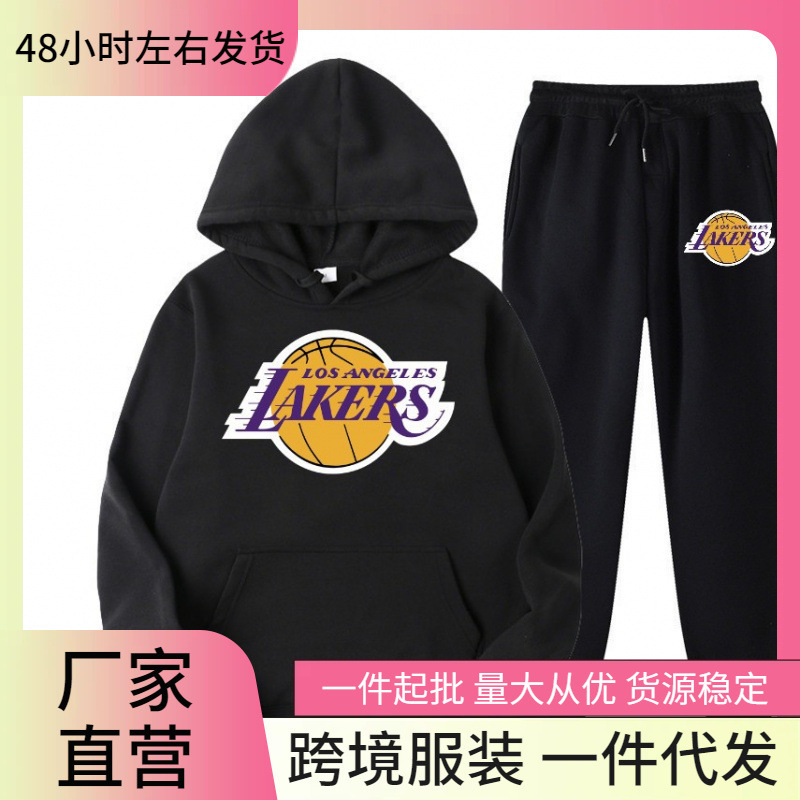 Autumn and Winter Men's New Lakers Trendy Pattern Printed Sweatshirt Suit Youth Casual Velvet Hooded Sports Suit Autumn and Winter Men's New Lakers Trendy Pattern Printed Sweatshirt Suit Youth Casual Velvet Hooded Sports Suit