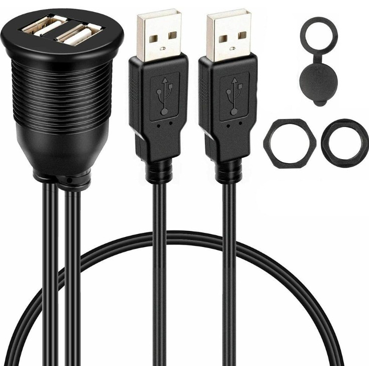 车载双口USB2.0防水线 汽车轮船房车仪表盘面板圆头USB数据面板线