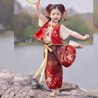 儿童汉服哪咤服装中国套装国潮女童春夏哪吒cos服男哪吒短袖汉服