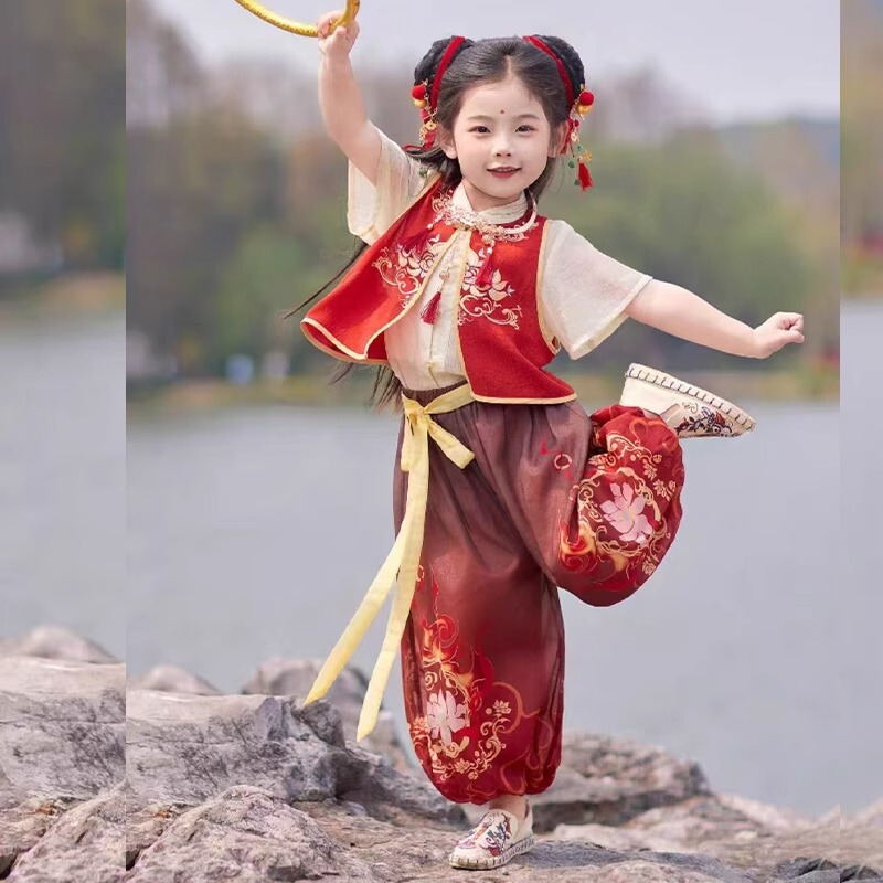 Children's Hanfu Nezha Costume Chinese Set National Trend Girls' Spring Summer Nezha Cosplay Outfit Boys' Nezha Short Sleeve Hanfu Children's Hanfu Nezha Costume Chinese Set National Trend Girls' Spring Summer Nezha Cosplay Outfit Boys' Nezha Short Sleeve Hanfu