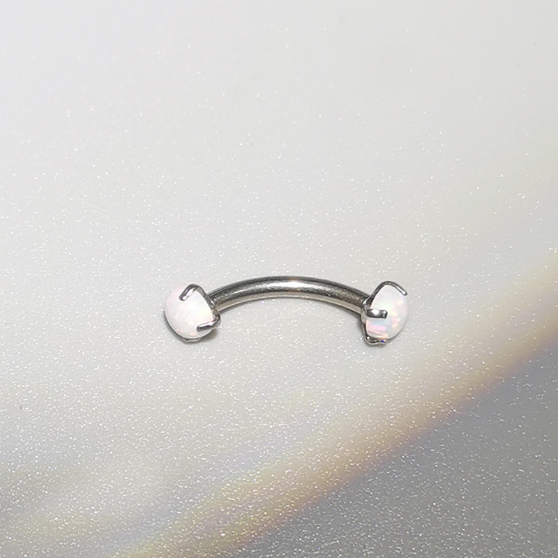 G23 Titanium Eyebrow Ring 16G Curved Barbell with Opal ASTM F136 Piercing Jewelry Inner Thread Ear Nail detail image 5