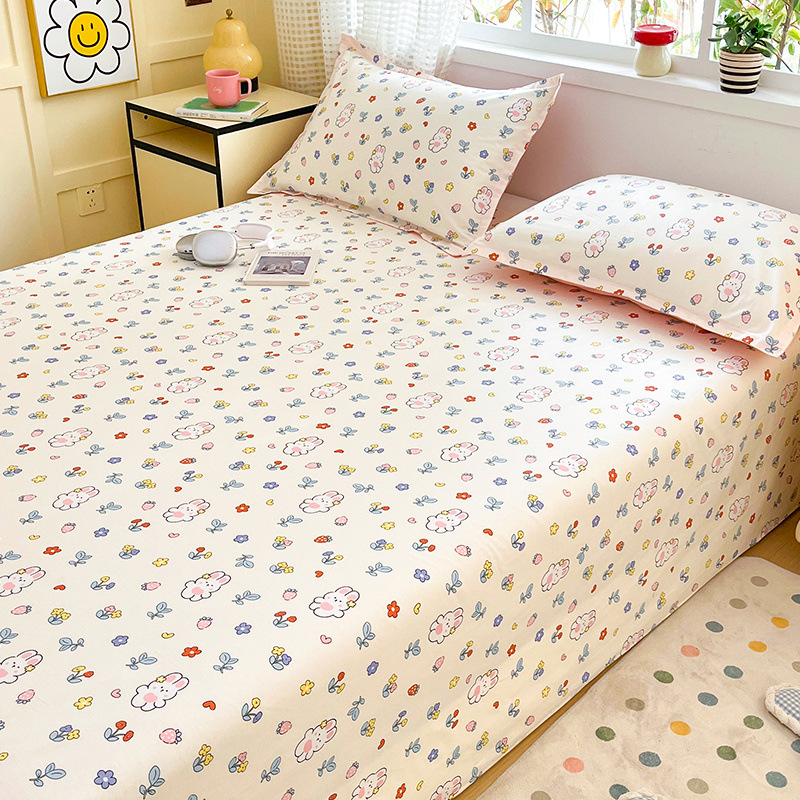 Sábana de algodón grueso de dibujos animados pieza individual 100 algodón dormitorio de estudiantes cama individual de verano pieza de tres piezas doble 1.5