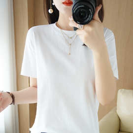 丝光棉t恤女24夏季新款100%纯棉短袖上衣莱卡精梳棉白色高端体恤