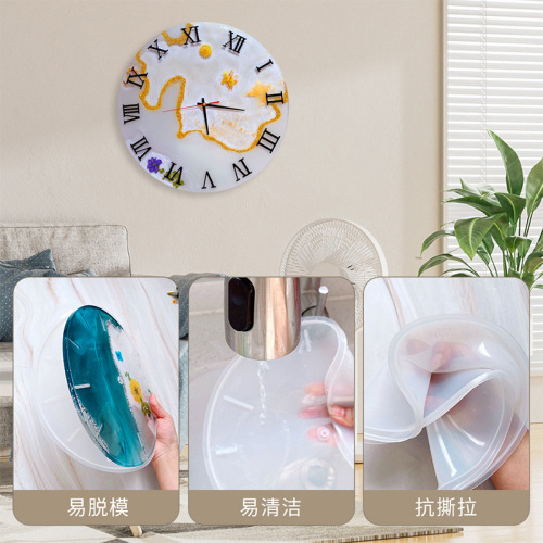 Floral diy round clock glue mold simple clock movement Roman numeral dial ornament silicone mold