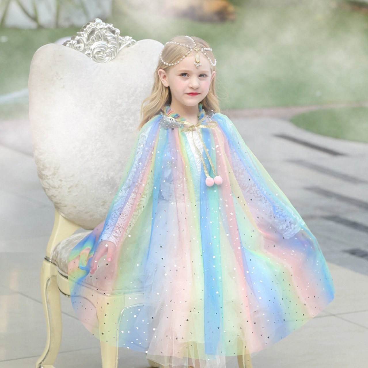 Elsa Princess Shawl Girls' Warm Cape, Poncho, Versatile, Frozen, Ancient Style Children's Outerwear Sun Protection Shawl