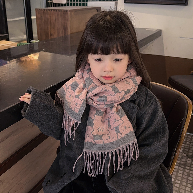 한국 어린이 스카프 2024 신스타일 여아  두꺼운 목 커버 여아 외출 긴 방풍 따뜻한 목 스카프