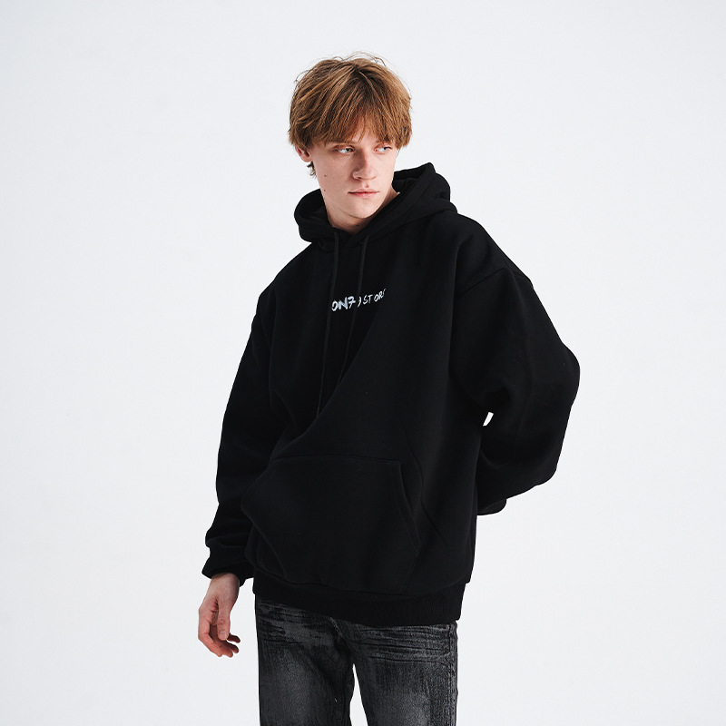 Vīriešu Apģērbi rudens un ziemas jauns nacionālais plūdmaiņas zīmols vīriešu apģērbs smags žestu apdruka flīss biezs džemperis ar kapuci vīriešu brīvs_voghion.com