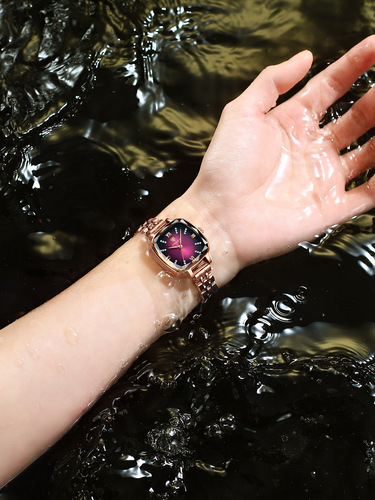 Swiss brand waterproof women's watch ultra-thin solid steel strap small square watch live streaming AliExpress