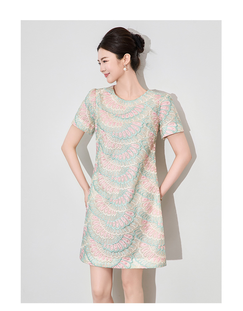 Váy maxi nữ thêu họa tiết lông vũ organza tay ngắn — mơ chi tiết 7