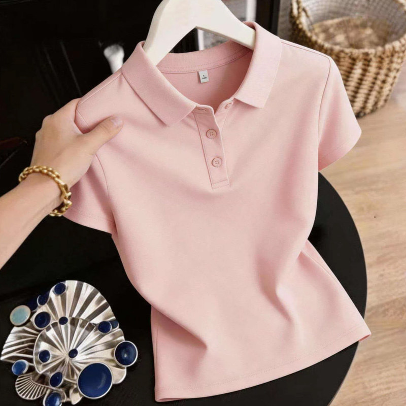 Pink Short-Sleeved Polo Shirt Women's T-Shirt 2026 New Summer Style Slim Fit Stylish Pure Cotton Workwear Pink Short-Sleeved Polo Shirt Women's T-Shirt 2026 New Summer Style Slim Fit Stylish Pure Cotton Workwear