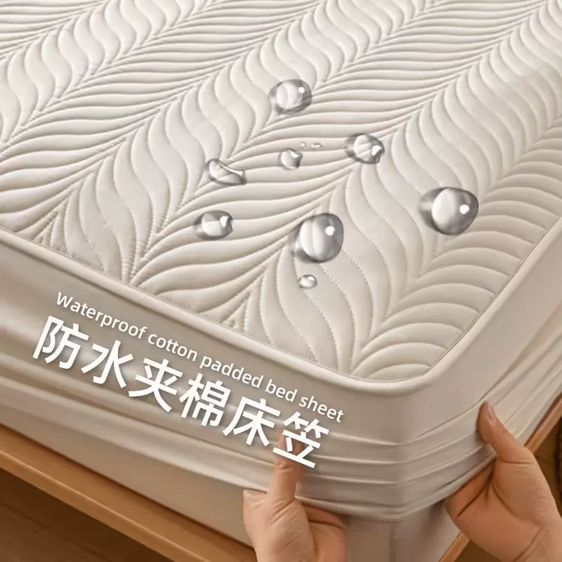 跨境外贸新款原棉透气防水夹棉花纹大豆床笠床罩床垫保护套