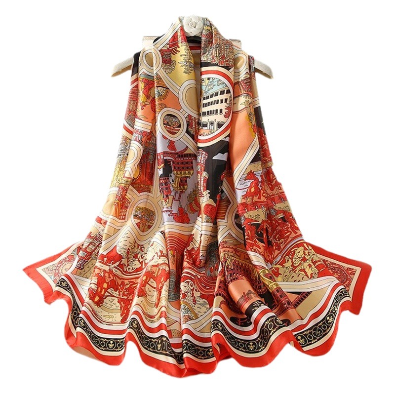 Bufanda roja de las mujeres Año Nuevo regalo de Navidad bufanda festiva impresión exquisita sensación suave bufanda fabricante en stock