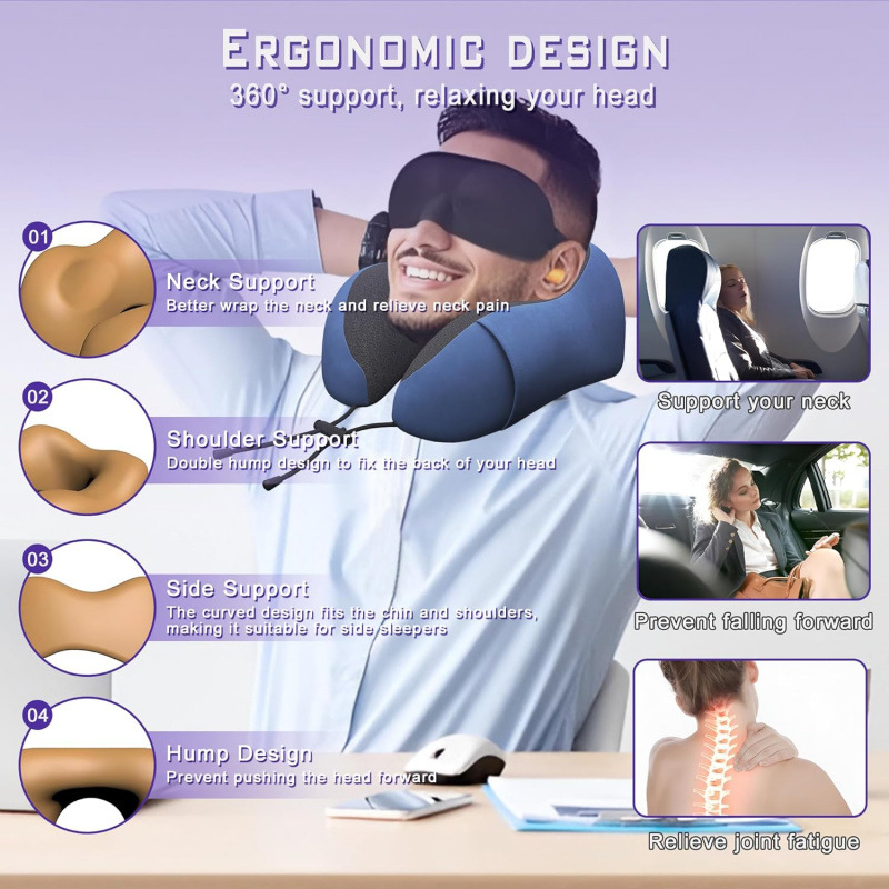Memory Foam Travel Pillow U-shaped Neck Support For Airplane_voghion.com