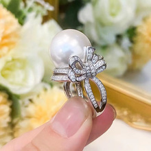 轻奢复古宫廷风澳白珍珠戒指女小众设计蝴蝶结满钻食指环优雅气质