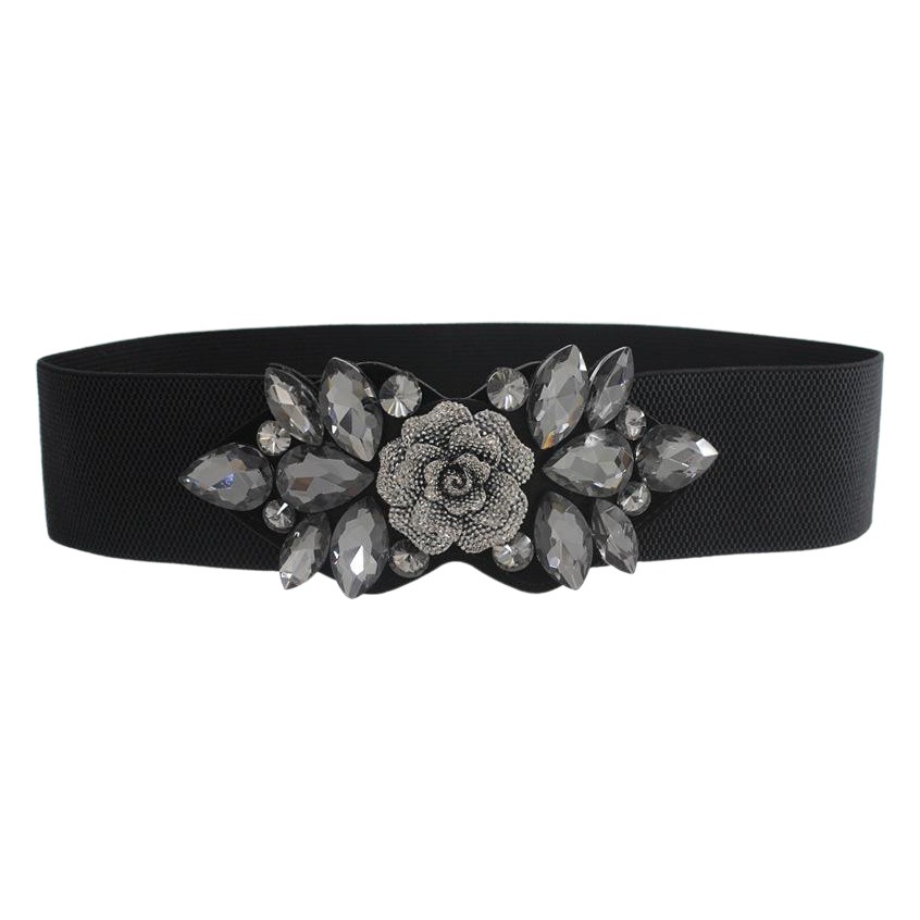 Rosa rhinestone incrustaciones elástico cinturón para las mujeres con el vestido abajo chaqueta decorativa negro cintura faja