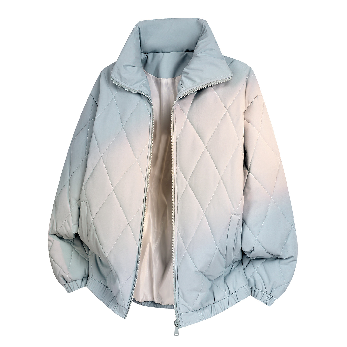 Unisex autumn and winter gradient diamond pattern stand-up collar trendy thickened workwear casual outdoor warm jacket