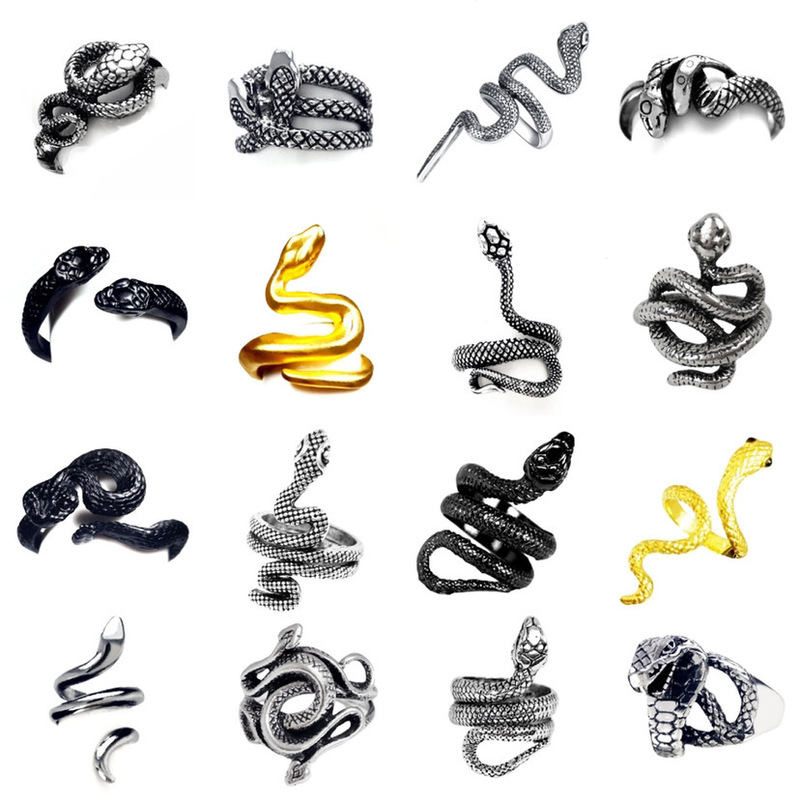Animal Snake Jewelry European and American Retro Punk Exaggerated Stylish Men and Women Winding Snake Animal Open Ring Manufacturer Animal Snake Jewelry European and American Retro Punk Exaggerated Stylish Men and Women Winding Snake Animal Open Ring Manufacturer