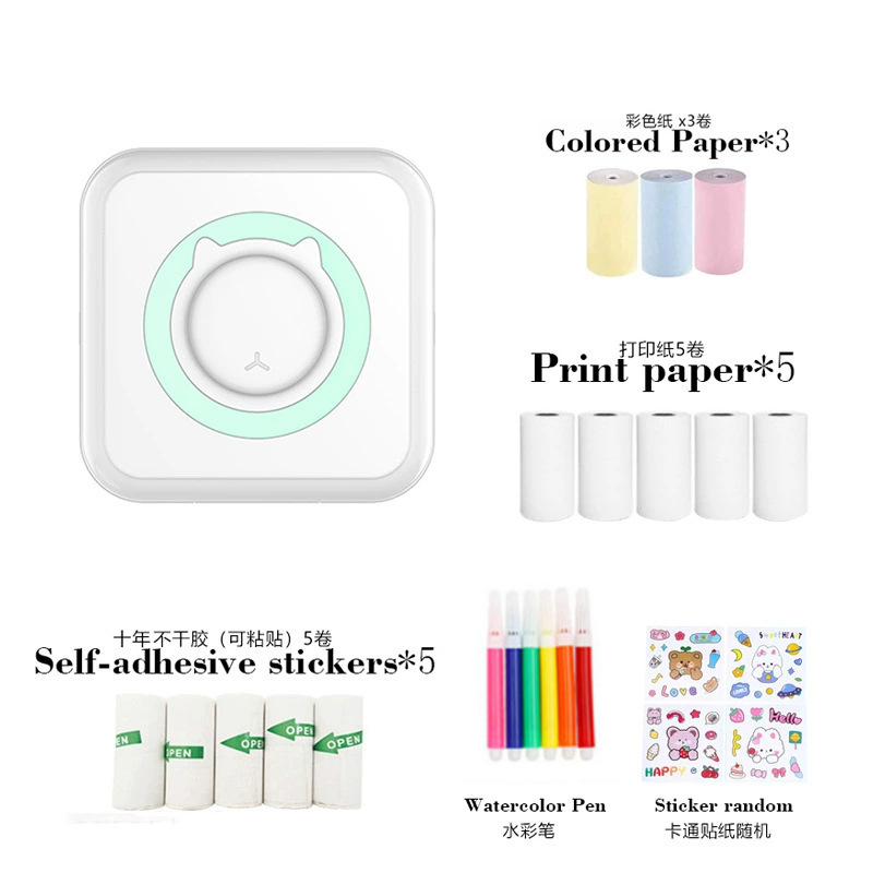 Portable wireless thermal photo printer, mini label printer for students