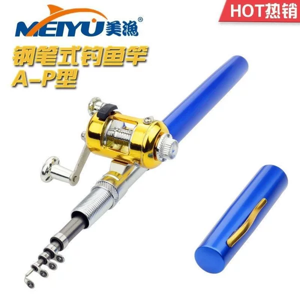 Fountain pen fishing rod, mini ultra-small ice fishing gear, drum reel fishing rod, dual-use portable fishing rod, complete set, genuine product