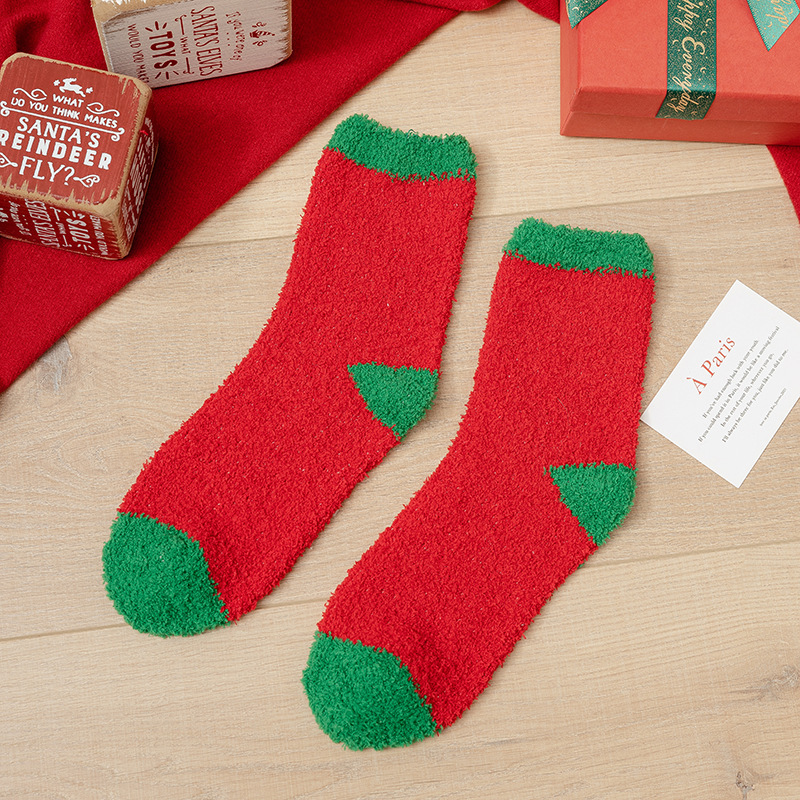 クリスマスの靴下のプレゼントの箱の女性のサンゴの絨毯の厚い保温の家の床の靴下の秋冬のぬいぐるみの床の靴下の睡眠の靴下|undefined