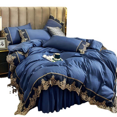 Cross-border e-commerce light luxury European style brushed embroidery four-piece set solid color bed skirt three/4-piece set shipped by manufacturer