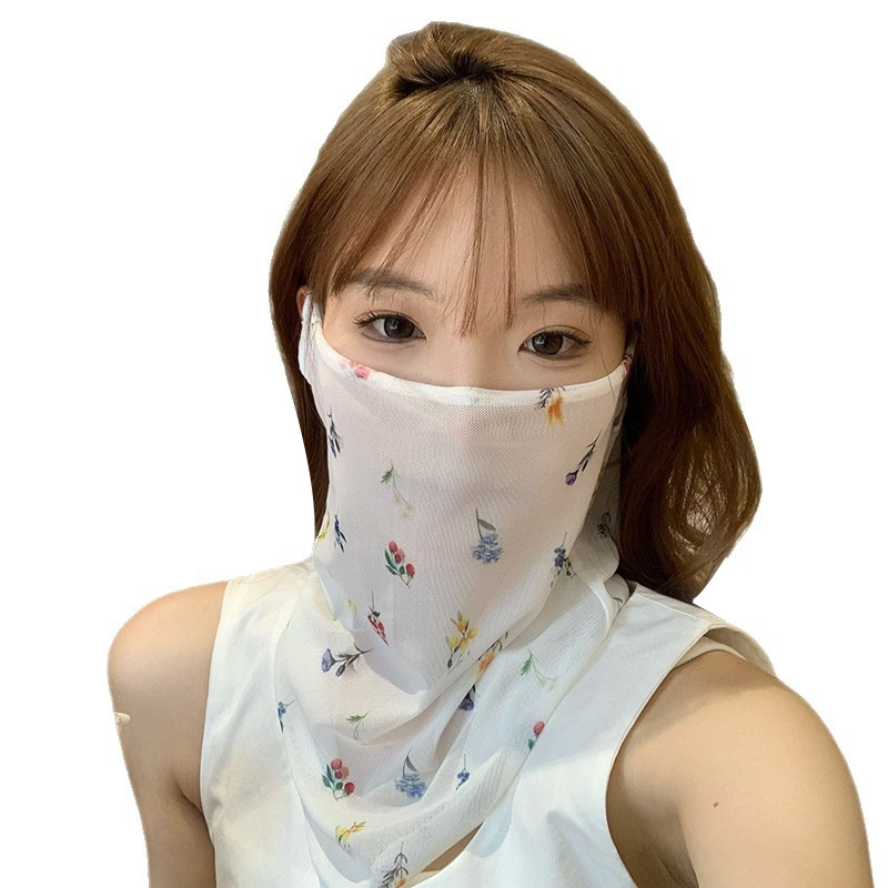 Máscara de protección solar, protección para el cuello, estilo fino de verano, nueva máscara de impresión de todo fósforo, bicicleta al aire libre, conducción, máscara de oreja colgante