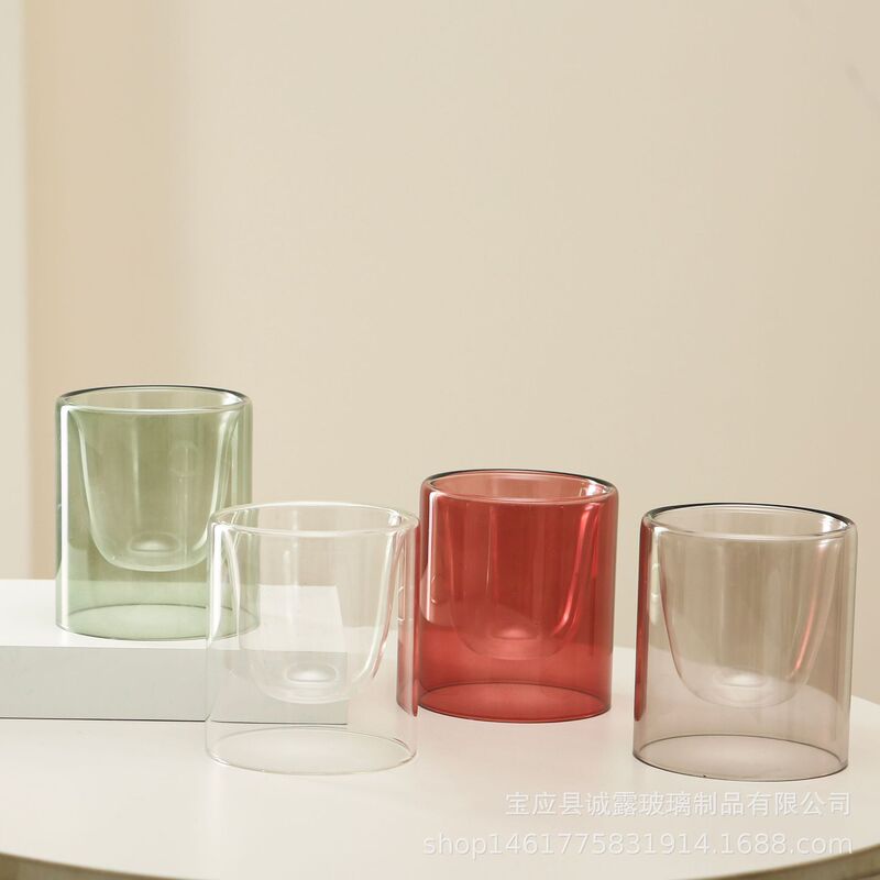 Double-layer glass high borosilicate high temperature resistant glass double-layer candle holder double-layer anti-scalding tea cup wholesale candle cup Double-layer glass high borosilicate high temperature resistant glass double-layer candle holder double-layer anti-scalding tea cup wholesale candle cup