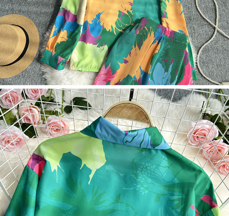 Women's Clothing Fashion suit women's casual loose long sleeved single breasted shirt two piece set high slimming tie dye printed wide leg pants_voghion.com