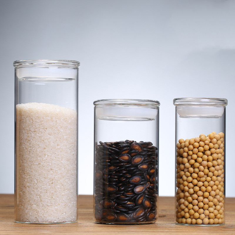 Frascos rectos de vidrio para almacenar hojas de té, frutas secas, refrigerios, dulces, granos de café, con sellado hermético para conservación, hechos de vidrio de borosilicato alto.