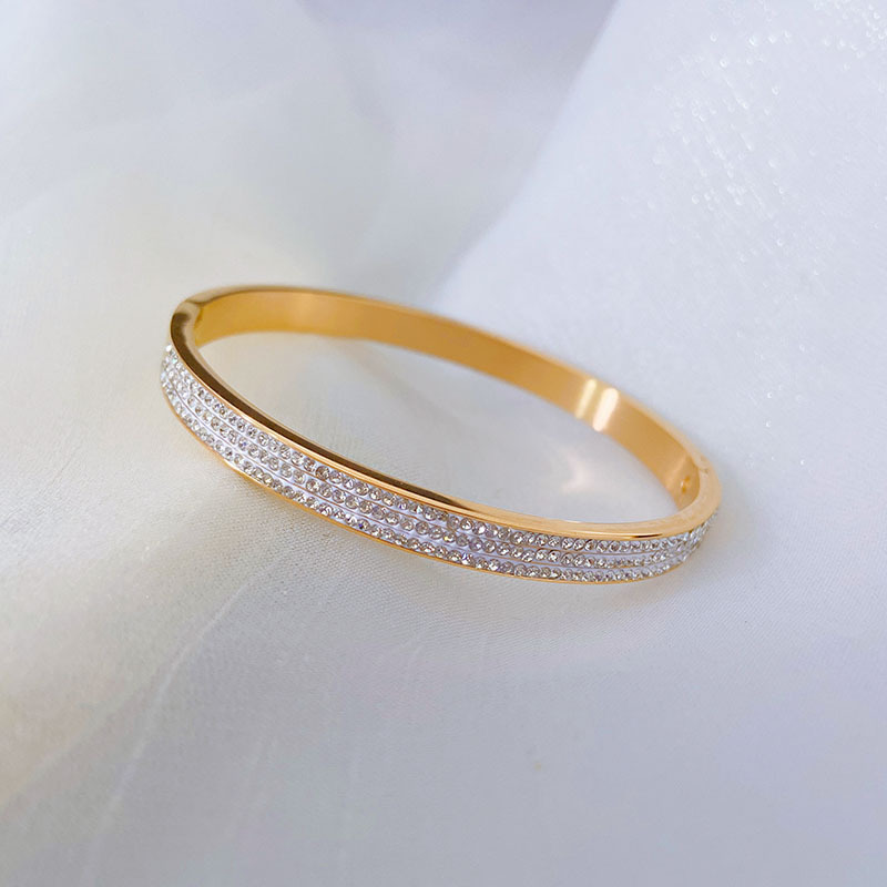 Titanium Steel Material Shiny Circle Titanium Steel Inlay Rhinestones Bangle