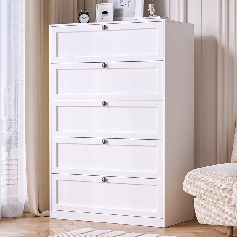 Cómoda de acero con cinco cajones para dormitorio, mueble de almacenamiento moderno y minimalista, estilo crema, de pie, sencillo, con cajones de varias capas, mueble de almacenamiento.
