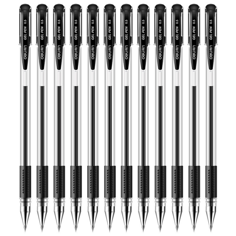 得力文具6600es中性笔办公用品签字笔会议笔0.5mm黑水笔12支/盒|undefined