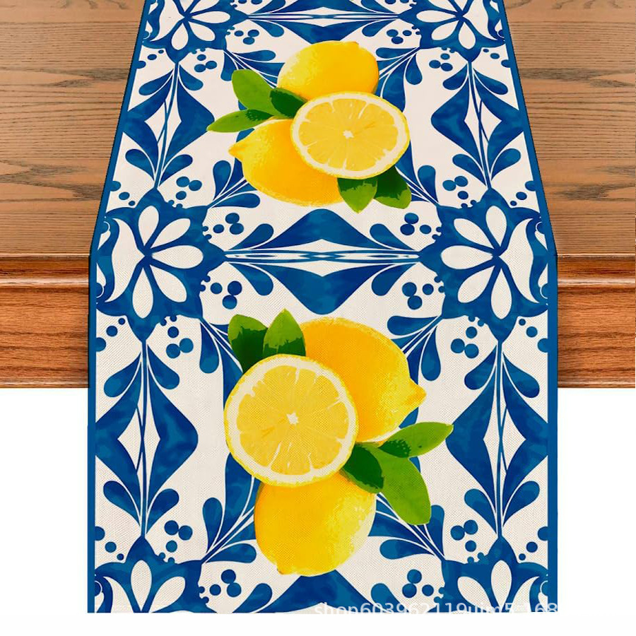 Nuevo verano limón lino bandera de mesa de fiesta al aire libre decoración de mesa de té de tela en el hogar bandera de mesa de té