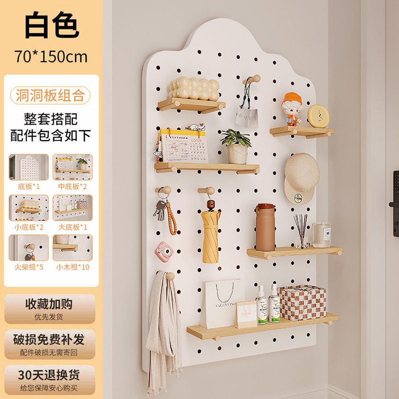 Estandarte de exhibición de almacenamiento en pared de madera de mesa doméstica con agujero redondo de agujero de placa