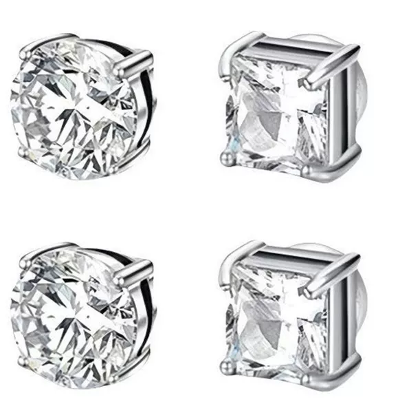 Cross-border 4-piece stainless steel earring set with magnets, suitable for those without pierced ears, including ear studs and ear clips, available on Amazon and Temu