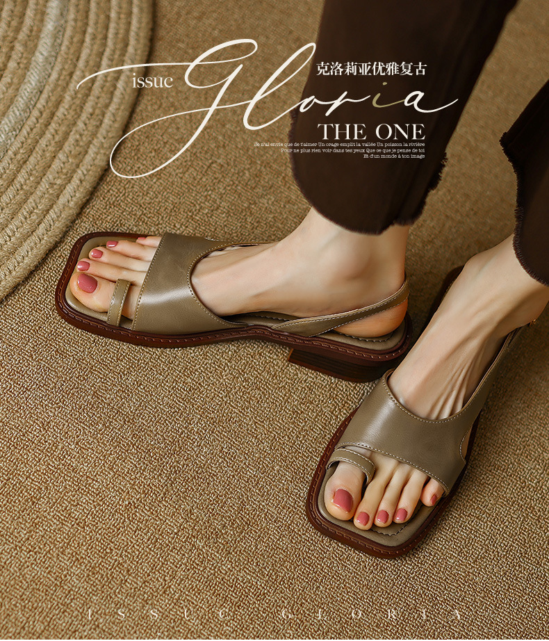 Sandal nữ xỏ ngón cổ điển đế bệt hở mũi — Màu nâu chi tiết 1
