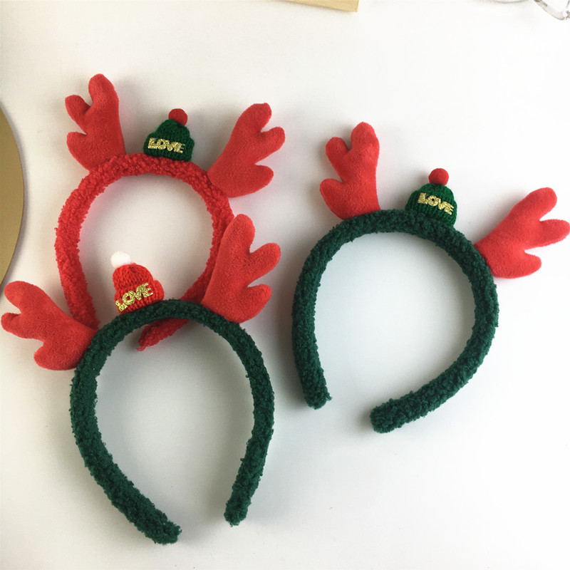 Cute red antler headband Christmas holiday party dress up hairpin female photo props 2022 new plush hair bundle
