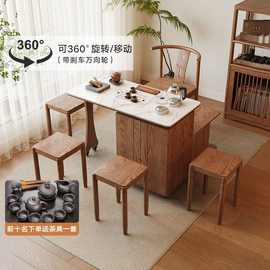 移动茶台家用小户型实木阳台功夫茶桌椅组合现代岩板多功能小茶-